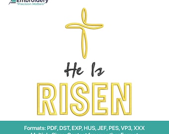 He Is Risen Applique Embroidery Design | Easter Cross & Resurrection Shirt (Digital Download)