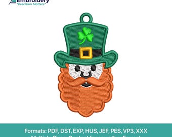 St Patricks Day Leprechaun FSL Earrings – Shamrock Embroidery Design (Digital File)