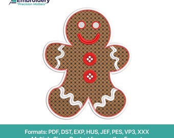 Gingerbread Man Christmas Applique | Festive Holiday Machine Embroidery Pattern (Digital Download)