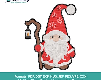 Christmas Gnome with Lantern Winter Embroidery Design | Christmas Holiday Machine Pattern (Digital Download)