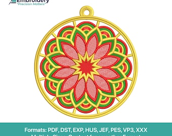 FSL Christmas Ornament Embroidery Design, Mandala Floral Hoop Pattern Machine File | PES Instant Download