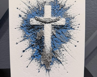 Cruz de pared impresa en 3D con corona de espinas – Decoración cristiana en lienzo (incluye soporte)