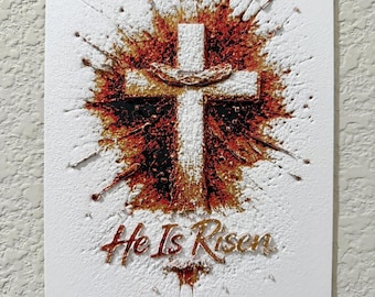 Arte de pared con la cruz "Él ha resucitado": decoración cristiana de Pascua impresa en 3D
