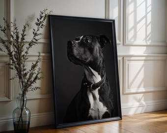 Dog Photography Pitbull Portrait Print | Black and White , Modern Home Decor