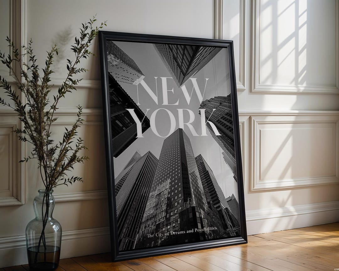 Designer Wall Art | New York City Skyline Print | Minimalist Black and ...