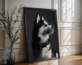 Dog Photography Husky Pet Portrait Print | Black and White Modern Poster