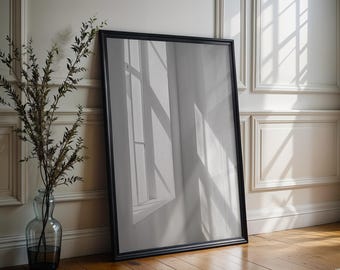 Arte de pared minimalista con luz de ventana, impresión minimalista / Fotografía en blanco y negro, decoración moderna del hogar