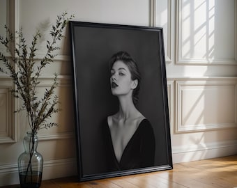 Minimal Wand Kunst Dunkler Lippenstift Portrait Frau | Stimmungsvolles Samtkleid Fotografie