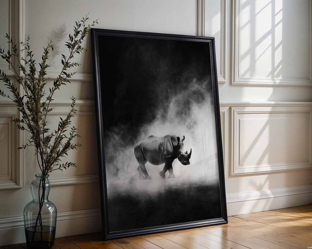 Wildlife Poster | Rhino Print | Minimalist Black & White Safari ...