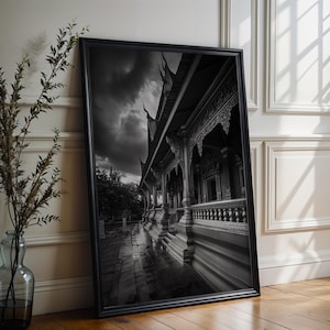 Wat Benchamabophit Bangkok Thailand Black and White Temple Photography Print | Ornate Thai Architecture Wall Art | Home Office | Bedroom Art