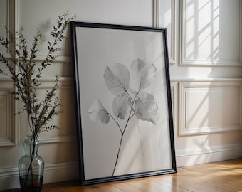 Botanical Photo | Leaf Print | Minimalist Black and White Nature Photography