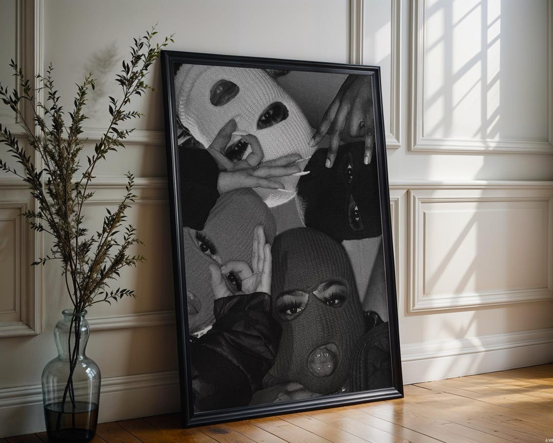 Designer Wall Art | Balaclava Girls Print | Edgy Black and White ...