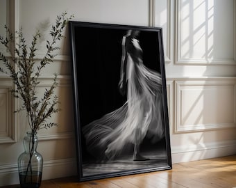 Arte mural minimalista Grace in Motion / Fotografía de danza en blanco y negro