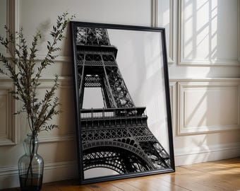 World Landmark | Eiffel Tower Print | Black and White Paris Photography, Minimalist Architecture