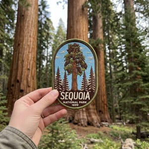 Sequoia National Park Embroidered Patch, Vintage Tree Landscape Badge, Travel Souvenir for Jacket Backpack Bag