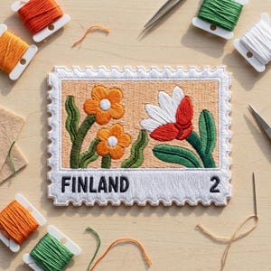 Finland Embroidered Stamp Patch – Floral Travel Souvenir for Jacket Backpack Hat