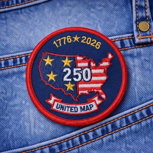 USA 250th Anniversary Embroidered Patch, 1776–2026 America Patriotic Iron On Patch, United States Map Semiquincentennial Patch