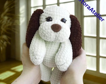 手作りかぎ針編みのぬいぐるみの子犬 - 編みぐるみ犬、ぬいぐるみ