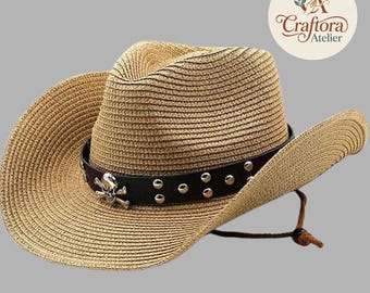 Men's Straw Cowboy Hat – Western Wide Brim Summer Beach Sun Hat