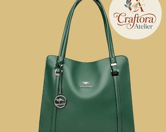 Genuine Leather Tote Bag – Vintage Style Shoulder Purse, Large Capacity Handbag