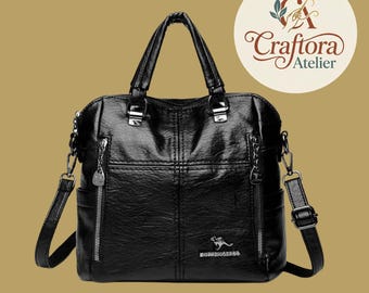 Large Capacity Crossbody Backpack Bag – Minimalist PU Leather Travel Shoulder Handbag