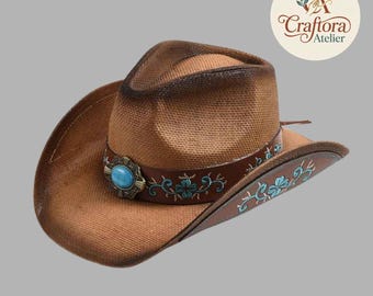 Paper Straw Cowboy Hat – Western Wide Brim Summer Beach Travel Accessory