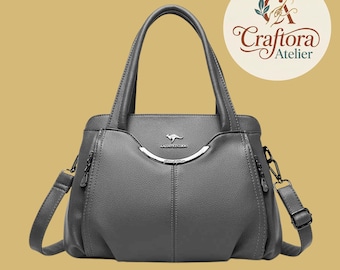 Soft Leather Tote Bag for Women – Multi Pocket Shoulder Handbag | Large Capacity Everyday Purse
