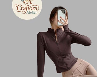 Women Yoga Jacket Zip Up – Slim Fit Long Sleeve Activewear | Running Fitness Workout Top