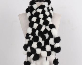Luxury Faux Fur Pom Pom Scarf | Women’s Winter Muffler | 125cm Soft Neck Wrap