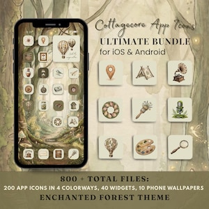 200 Cottagecore App Icons Pack | Enchanted Forest iPhone & Android Phone Theme + Wallpapers