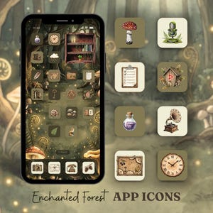 Enchanted Forest App Icons Pack, Cottagecore Phone Theme for iOS & Android with Botanical Wallpaper