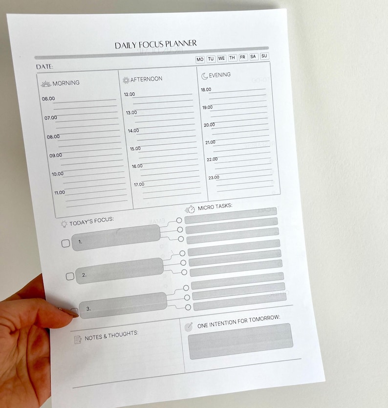 Daily Focus Planner Printable for ADHD, Task Breakdown & Time Blocking, A4 + US Letter image 5