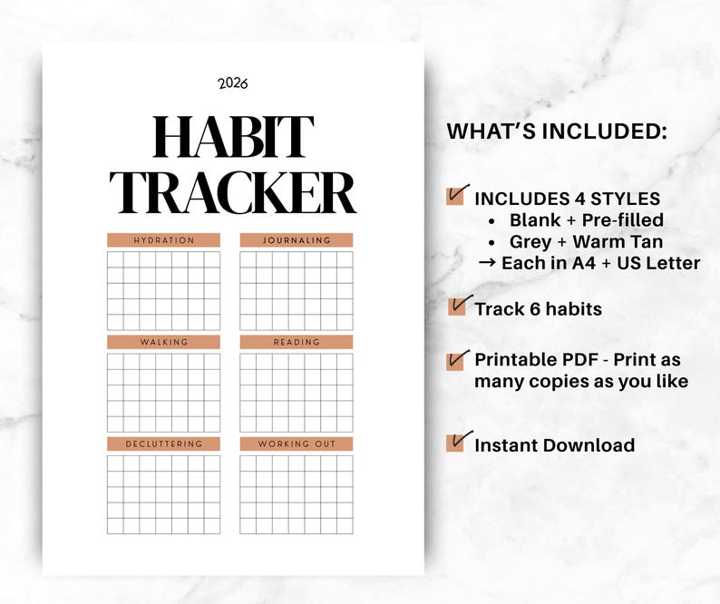 2026 Habit Tracker Printable PDF (A4 & US Letter) | Minimalist Monthly ...