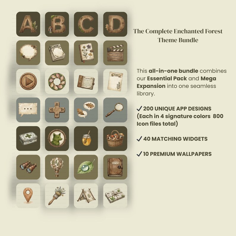 200 Cottagecore App Icons Pack | Enchanted Forest iPhone & Android Phone Theme + Wallpapers image 3