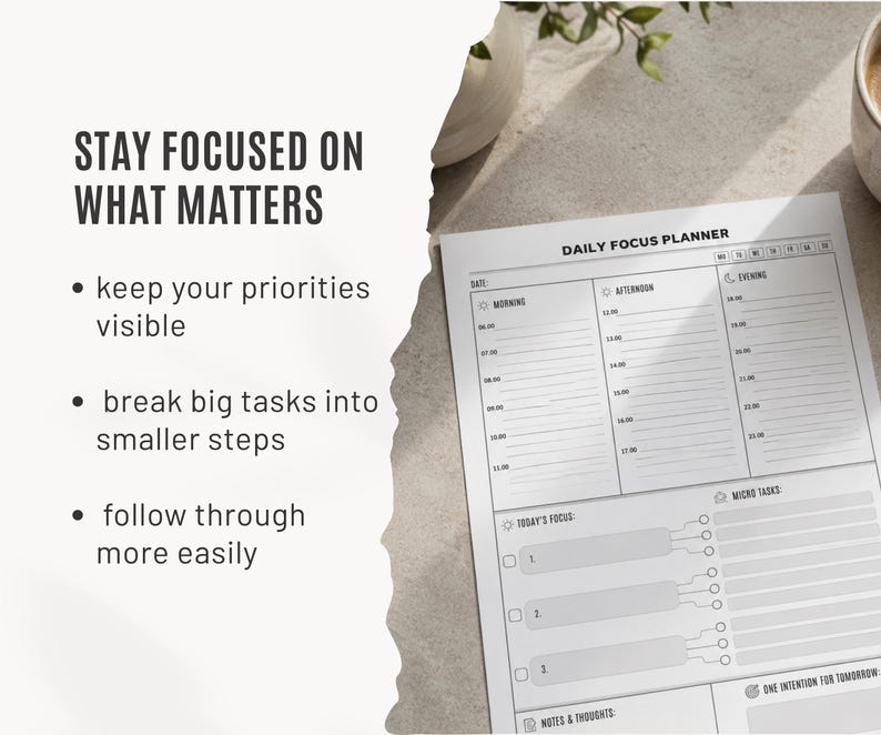 Daily Focus Planner Printable for ADHD, Task Breakdown & Time Blocking, A4 + US Letter image 6