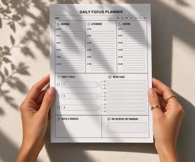 Daily Focus Planner Printable for ADHD, Task Breakdown & Time Blocking, A4 + US Letter image 8