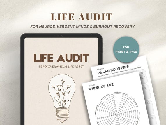 Life Audit and Burnout Recovery Planner, Neurodivergent, ADHD Routine (Printable PDF)