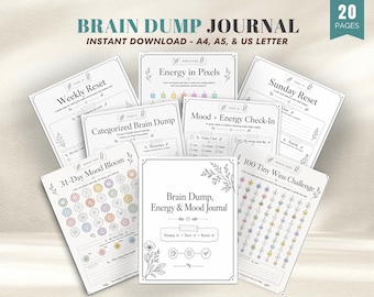 Brain Dump Journal, ADHD Mood & Energy Tracker, Cottagecore Dopamine Planner, Weekly Reset Bundle