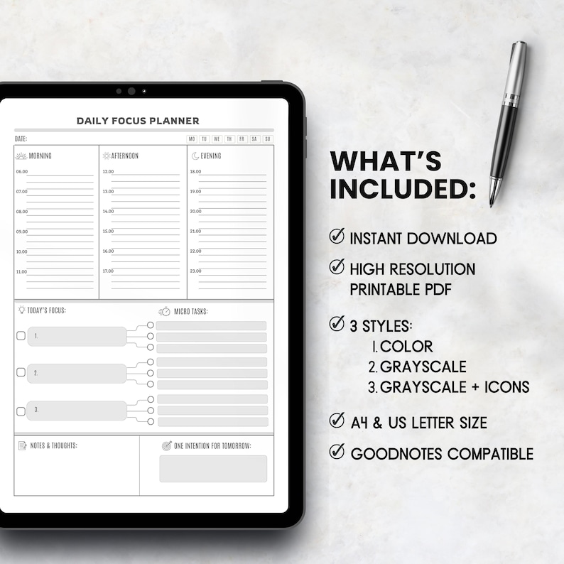 Daily Focus Planner Printable for ADHD, Task Breakdown & Time Blocking, A4 + US Letter image 9