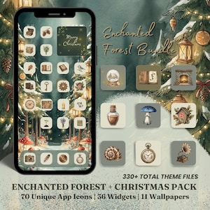 Themabundel kersttelefoon Enchanted Forest App Icon Pack, iOS 18 en Android