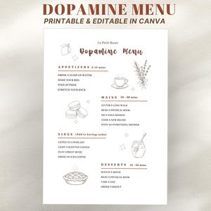 Dopamine Menu Template Printable for ADHD, Editable in Canva, 100+ Ideas Cheat Sheet