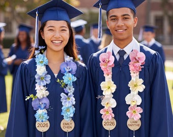Personalized Floral Graduation Stole & Lei 2026 | Custom Class of 2026 Sash | Senior Photo Prop | Handmade Graduation Gift for Her