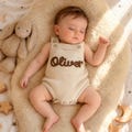 Personalized Hand Embroidered Baby Romper Set | Custom Name Organic Cotton Knit Outfit | Gender Neutral Newborn Coming Home Gift
