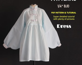Cartamodello per vestito da bambola BJD 1/4 / stile cinese / vestito a maniche larghe / Hanfu (cartamodello e tutorial in PDF)