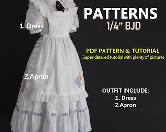 1/4 BJD Doll sewing patten: Dress | Apron (PDF pattern & tutorial )