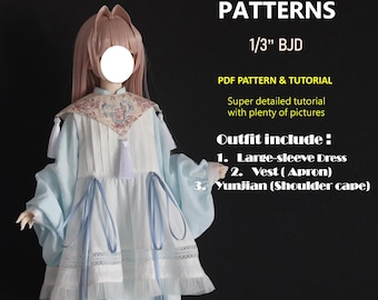 1/3 BJD Doll sewing patten:  Dress /Chinese style/Hanfu (PDF pattern & tutorial )