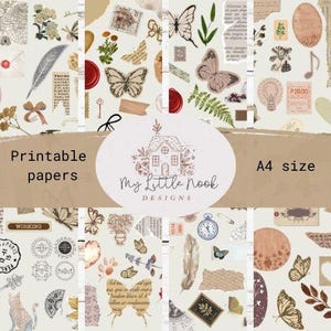 Steampunk Sticker Printable Paper: Vintage Ephemera Collage (Digital Download PRINTABLE ART)