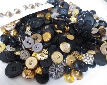 Buttons Lot Black Gold Silver Grey 300+ Bulk DIY Sewing Supplies Crafting Mix