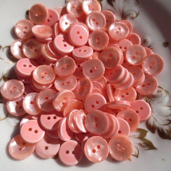 Coral Buttons Pearlized  5/8" Dark Peach Plastic 2 Hole Bulk Lot 16mm 100 Pieces