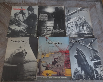 Maritime Paper Ephemera Magazine Lot Calship Log 6 Rare Vintage Collectible 1944 1945